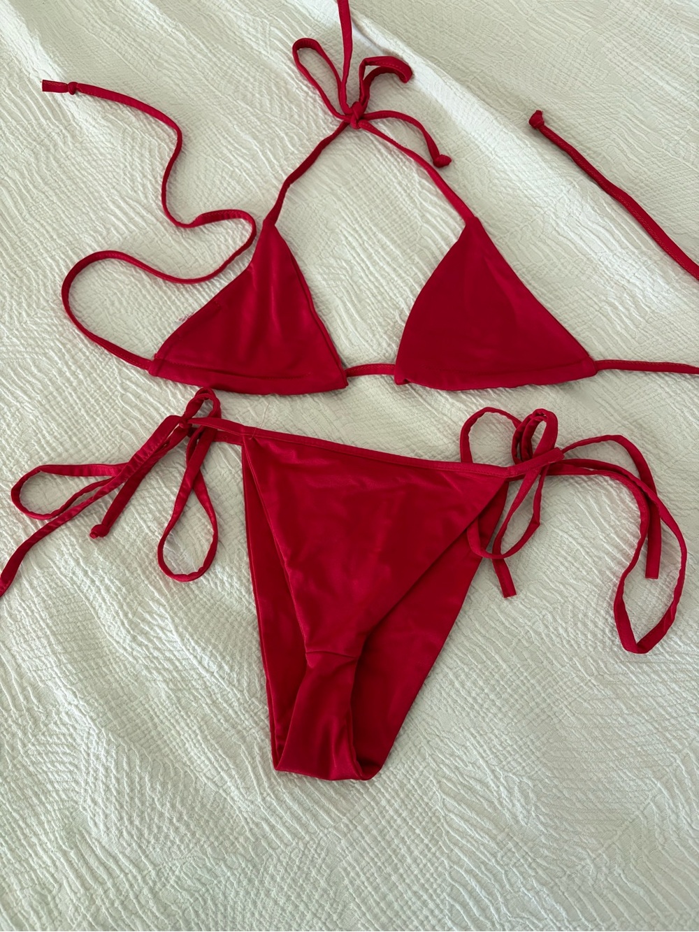 PrettyLittleThing Red Triangle Tie-Side Bikini Set